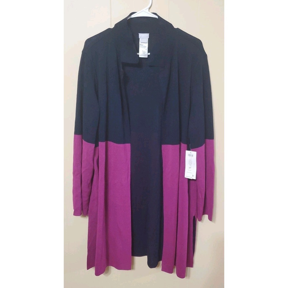 NEW Chicos Color Block Open Front Cardigan Sweater‎ 3P XL Petite Navy Fuschia